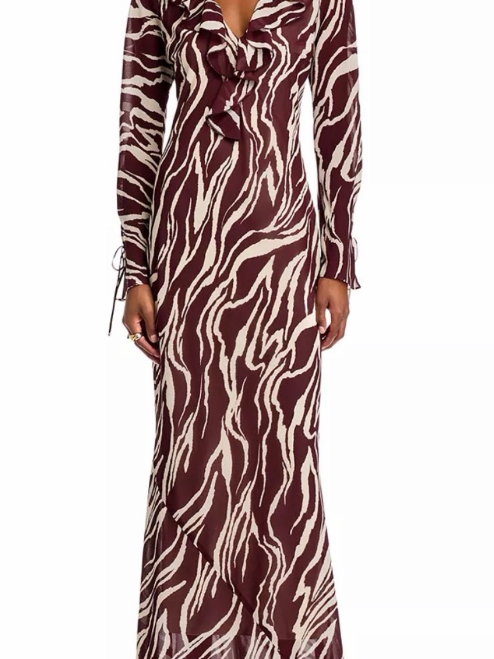 Wayf Maroon and Cream Zebra-Print Long Sleeve Maxi Dress